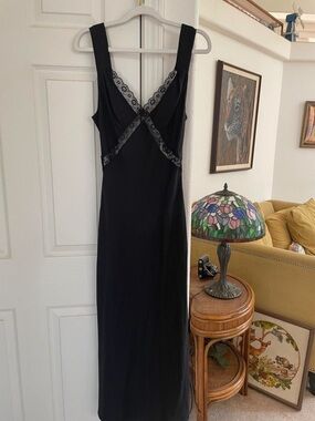 Reformation Black Silk Lace-Trim Slip Dress